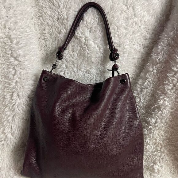 Vince Camuto pebble leather deep purple Hobo shoulder bag silver tone hardwares - Picture 5 of 15